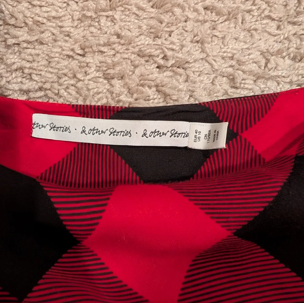 & Other Stories Red and Black Checkered Spaghetti Strap Slip Dress - Picture 7 of 11